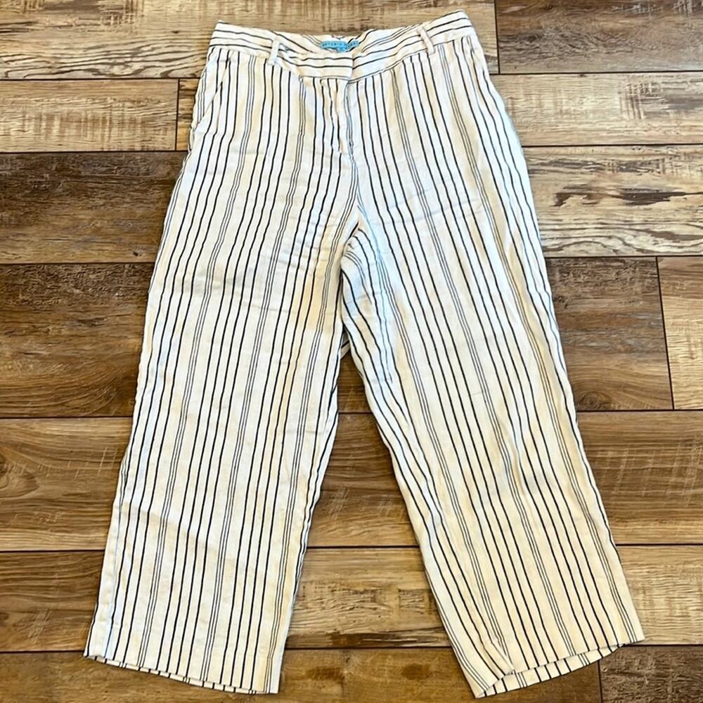 Antonio Melani Linen Blend High Rise White Gray Stripe Pant 12